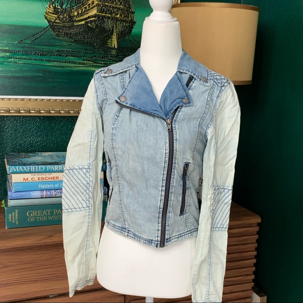 Volcom Chambray Denim Moto Zip Jacket